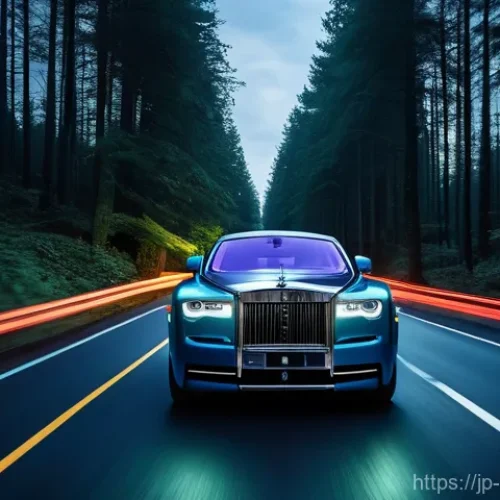 롤스로이스 팬텀의 최신 안전 기술 - **A Rolls-Royce Phantom utilizing Night Vision technology on a dark, winding forest road at dusk.** ...