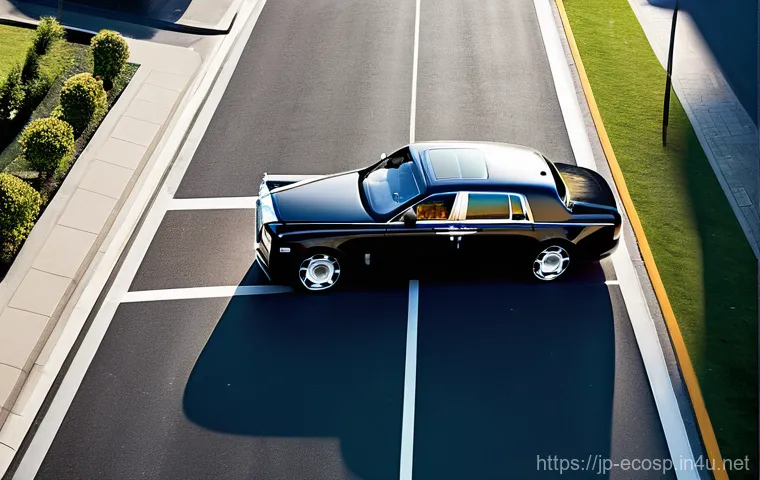 롤스로이스 팬텀의 최신 안전 기술 - **A Rolls-Royce Phantom utilizing Night Vision technology on a dark, winding forest road at dusk.** ...