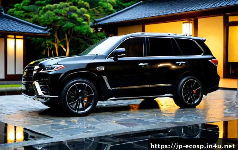 롤스로이스 컬리넌 블랙 배지의 럭셔리 트림 - Photorealistic ultra-luxury black full-size SUV with a darkened performance styling package, parked ...
